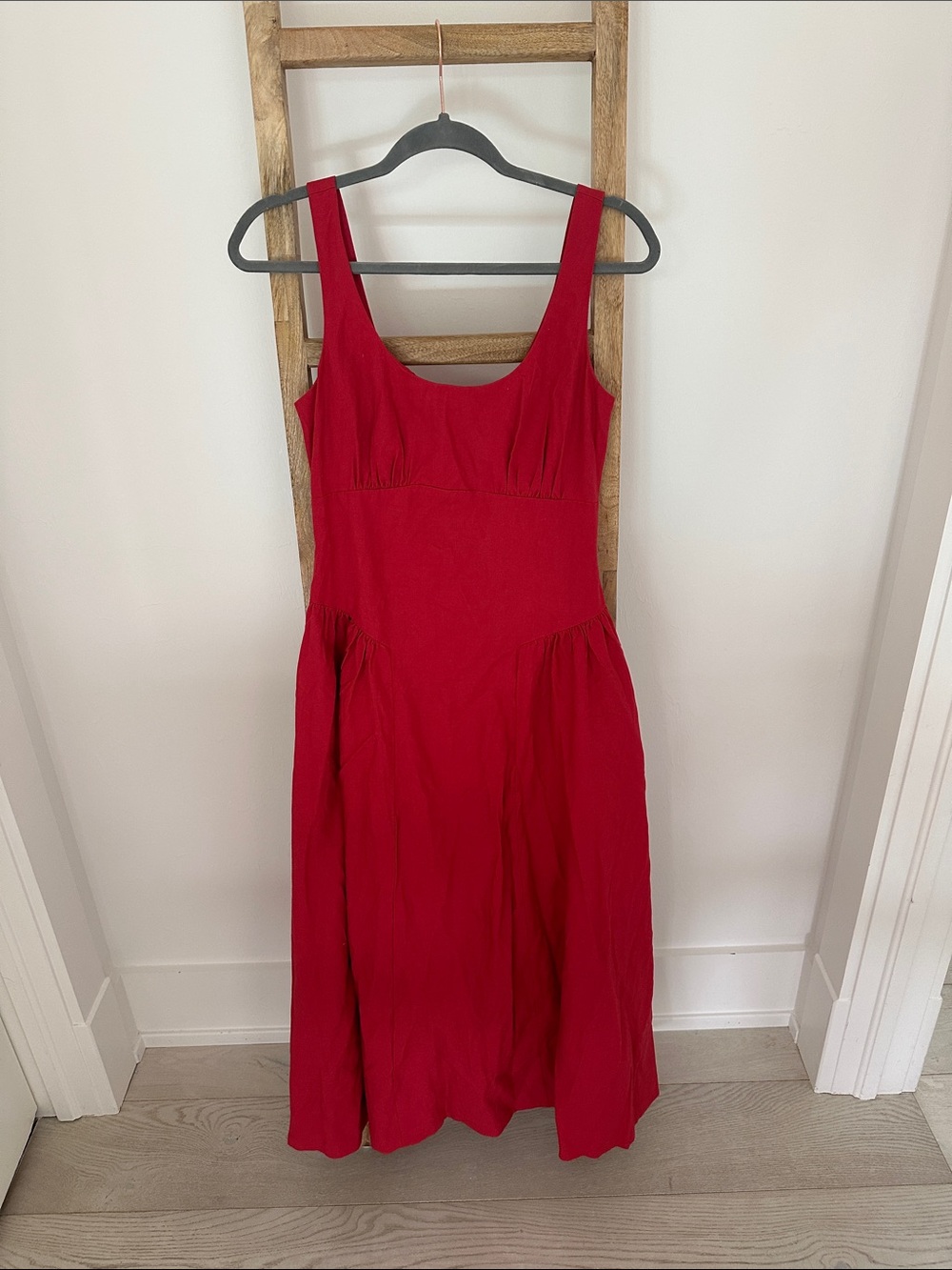 GAP Red Sleeveless Maxi Dress with Scoop Neck